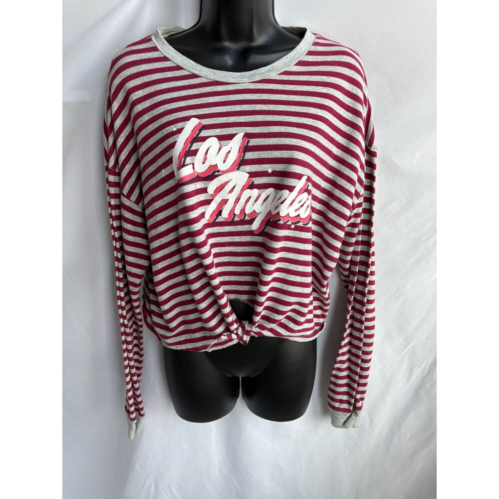 Joe Boxer Los Angeles Retro Striped Long Sleeve Cropped Shirt Crewneck Size XL